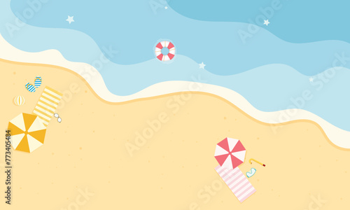 Cute kawaii sea and beach landscape background tourism