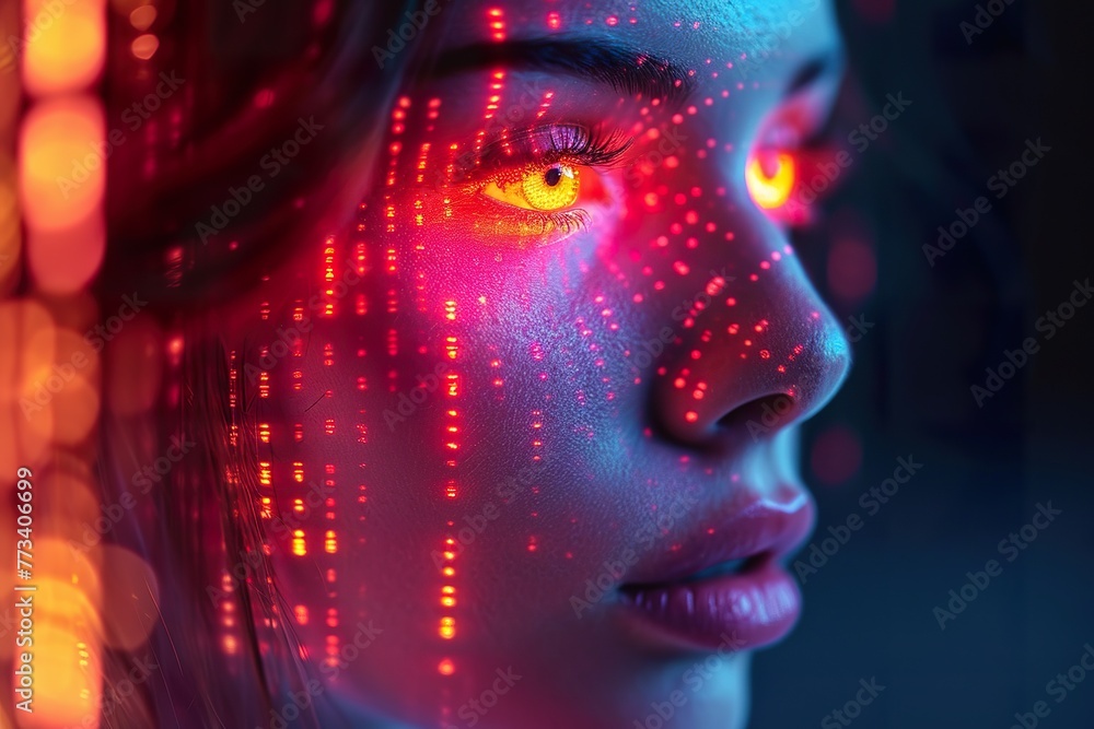 colorful Audio waveform on virtual human background ,represent digital