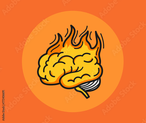 Brain on fire icon illustration photo