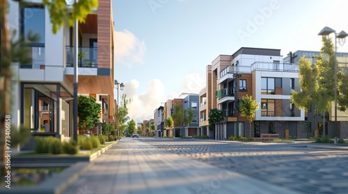 Modern generic residential neighborhood buildings for housing and real estate market, 3D illustration © Jelena