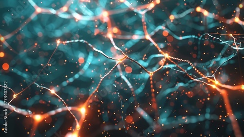 Neurons Firing in the Human Brain, Interconnected Neural Network, Digital Illustration