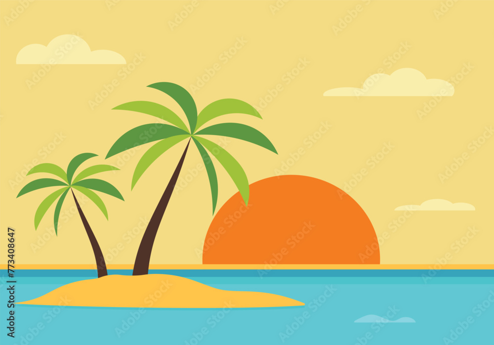 Island with palms, summer time