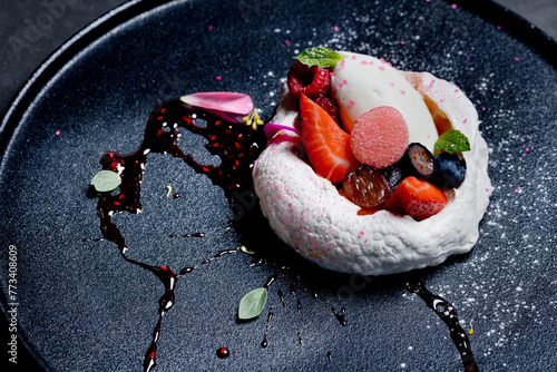 cream with strawberries and candy