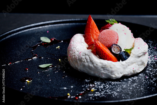 cream with strawberries and candy