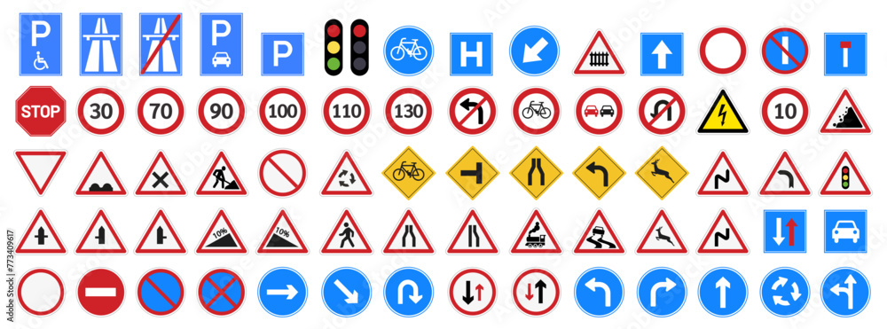 Road Signs and Symbols set - obrazy, fototapety, plakaty 
