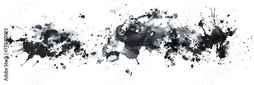 Black and white watercolor ink wash splatter on transparent background. photo