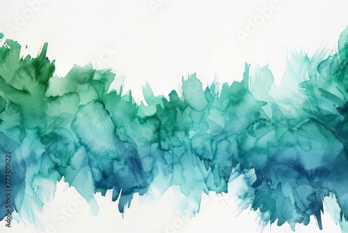 Vibrant emerald and sky blue watercolor swashes forming an abstract border frame photo
