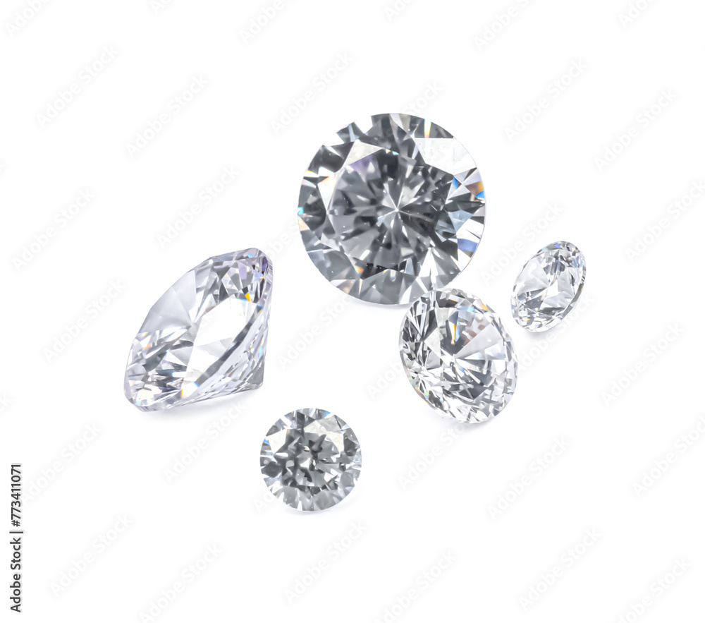 Different beautiful shiny diamonds isolated on white Different beautiful shiny diamonds isolated on white