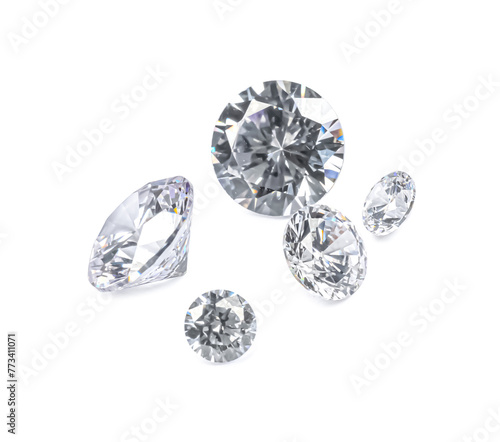 Different beautiful shiny diamonds isolated on white