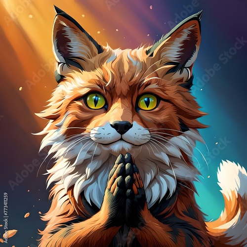 FOX PRAYING - CAT - PET - ILLUSTRATION 
