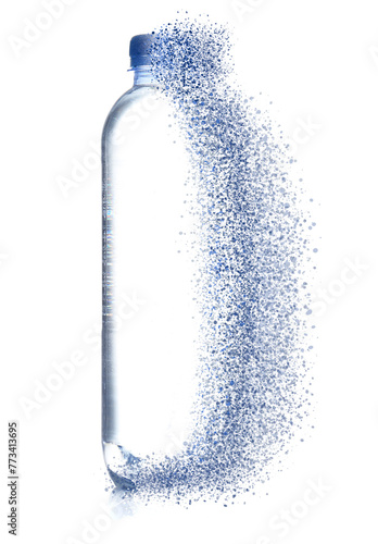 Bottle of water vanishing on white background. Plastic decomposition © New Africa