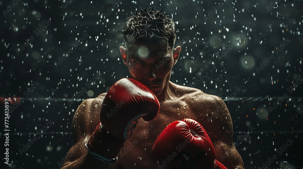 professional boxer in gloves training, exercising on purple neon background.. In motion. Copy space for ad. professional boxer in gloves training, exercising on purple neon background.. In motion. Copy space for ad.