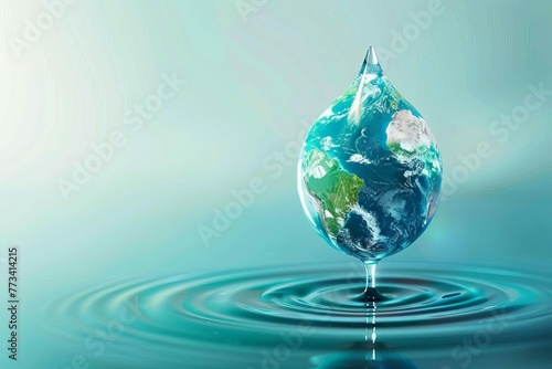 Water drop with Earth inside, World Water Day concept illustration