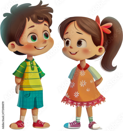 Joyful cartoon kids playing and laughing together clipart cut out on transparent background