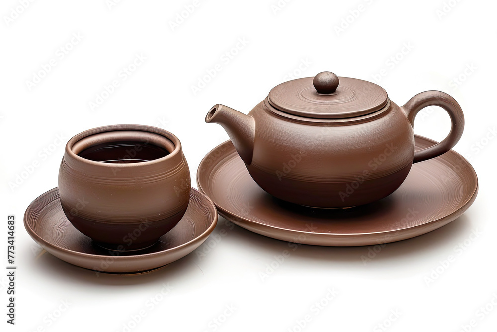 Teapot and cups on a white background Teapot and cups on a white background