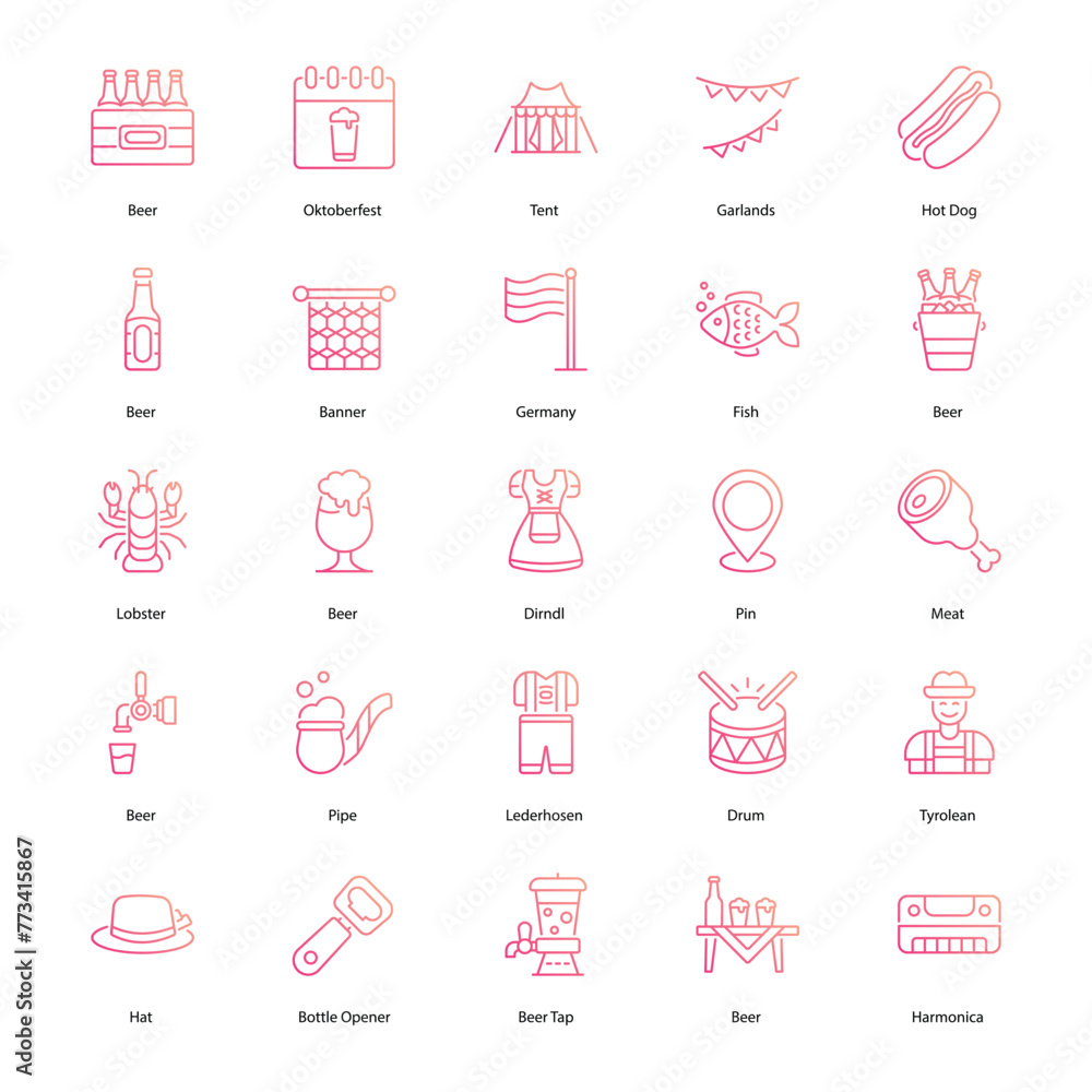 set of Oktoberfest icons set such as, ederhosen, Dirndl, Beer stein, Pretzel, Bratwurst, Beer tent, Carousel, Ferris wheel, Bavarian hat, vector stock illustration set of Oktoberfest icons set such as, ederhosen, Dirndl, Beer stein, Pretzel, Bratwurst, Beer tent, Carousel, Ferris wheel, Bavarian hat, vector stock illustration