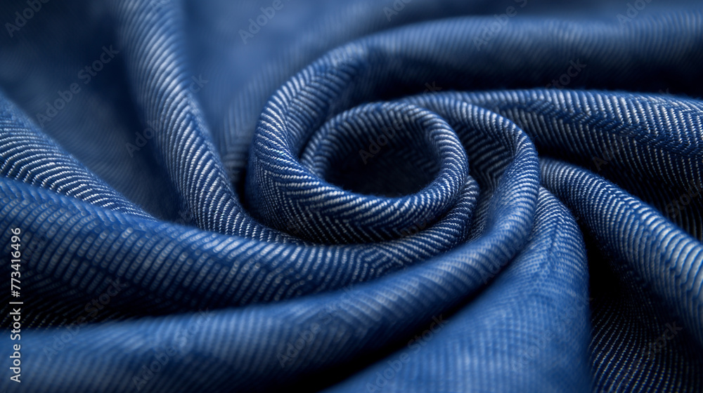 Spiral of soft blue material forming a vortex. Tweed like, denim weave fabric on a dark background. A warm, elegant spiral background with a natural feel. Spiral of soft blue material forming a vortex. Tweed like, denim weave fabric on a dark background. A warm, elegant spiral background with a natural feel.