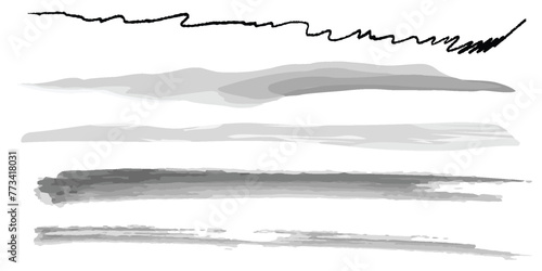 Hand painted ink brush collection. Charcoal pencil straight horizontal lines grunge scribble black stroke vector set