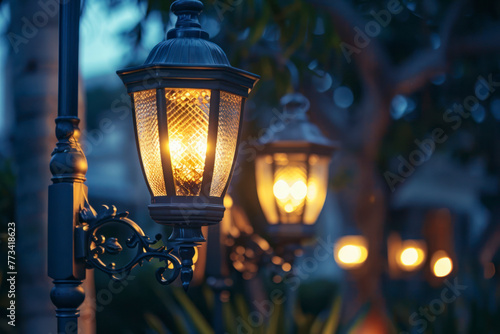 Beautiful retro luxury light lamp decor glowing. © Hunman