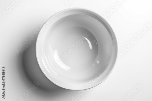 Empty White Bowl Isolated on Clean White Background - Top View of Dish with Glasses