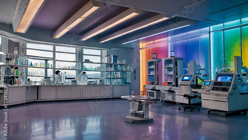 Colorful modern laboratory interior, futuristic
