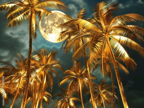 Golden Moonlit Palm Trees Isolated on Luxurious Background - Perfect for Summer and Hotel Designs