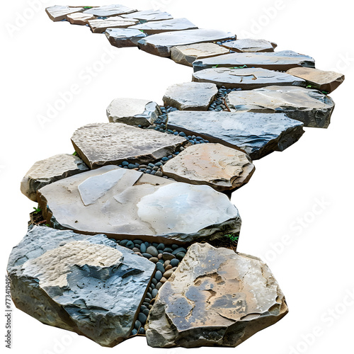 Stone pathway isolated on white background, text area, png
 photo