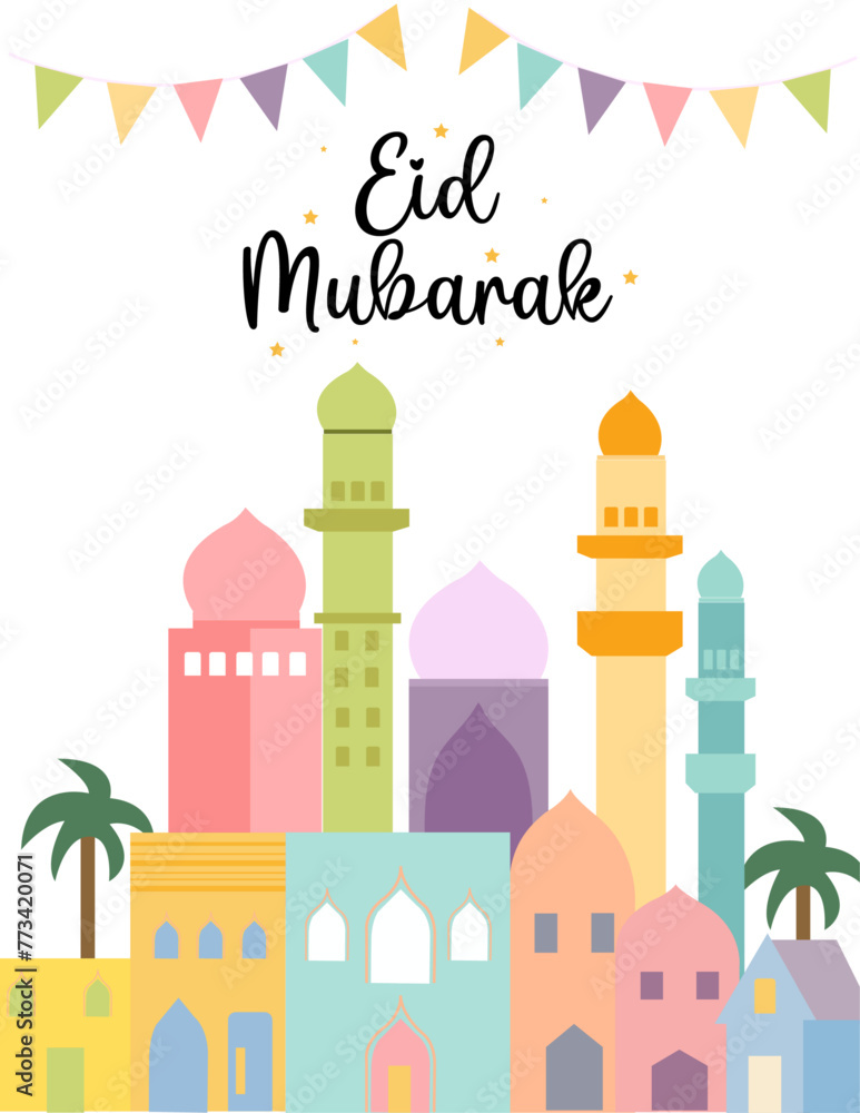 Vector card design for Eid al Iftar with Blessed Feast or Festival. Decoration sign for Eid Mubarak. muslim, islamic holiday