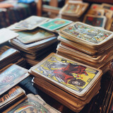 image of a tarot reader's table, deck of tarot cards, prediction of the future, layout, exciting question. AI generated