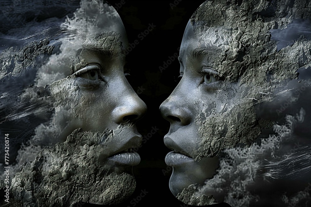 Artistic Portrayal of Human Profiles Merged with Textured Elements