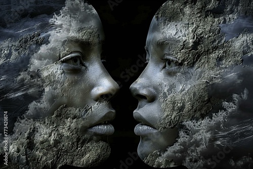 Artistic Portrayal of Human Profiles Merged with Textured Elements
