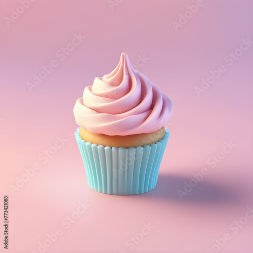 Cute 3D cupcake icon in a cartoon clay style and soft pastel colors