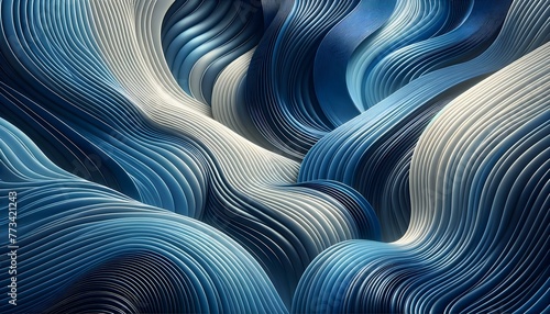 Abstract Wavy Blue and White Lines Design