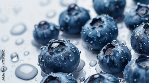 Realistic fresh blueberries with water drops on white background