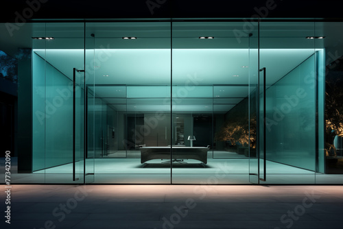 Modern interior with glass wall