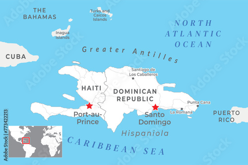 Haiti and Dominican Republic Political Map with capitals and national borders