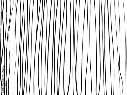 Black and white monochrome doodle abstract vertical stripes pattern. Simple design for background with hand-drawn style vertical irregular corrugated black lines.