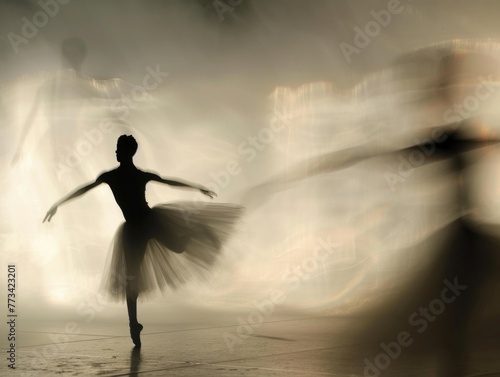 A woman in a white tutu is dancing on a stage