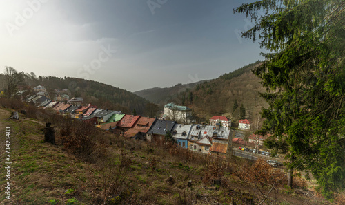 Spa town from forest over valey with streets of Jachymov photo