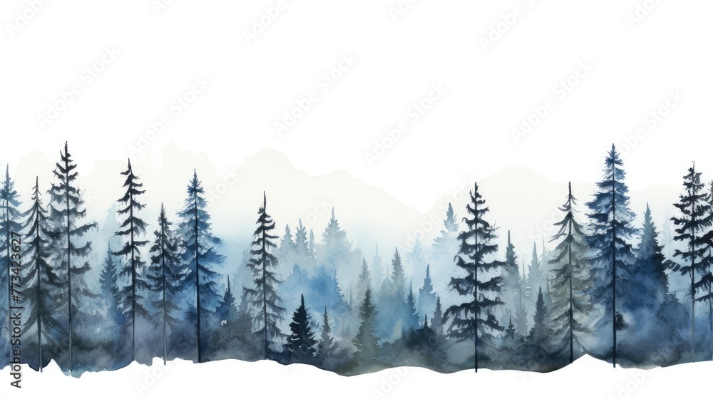 Panorama of a watercolor landscape of the Black Forest forest. Drawing. Painting. - obrazy, fototapety, plakaty 