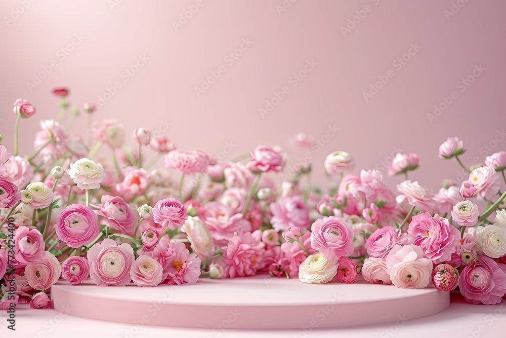 Obraz premium 3D rendering of empty round pink podium for product display