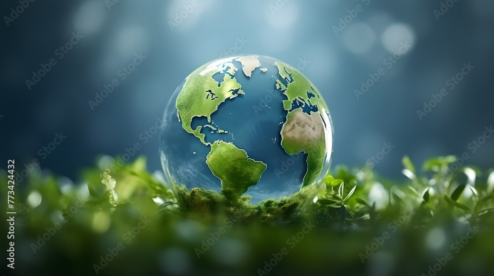 Earth glass globe on grass Earth glass globe on grass