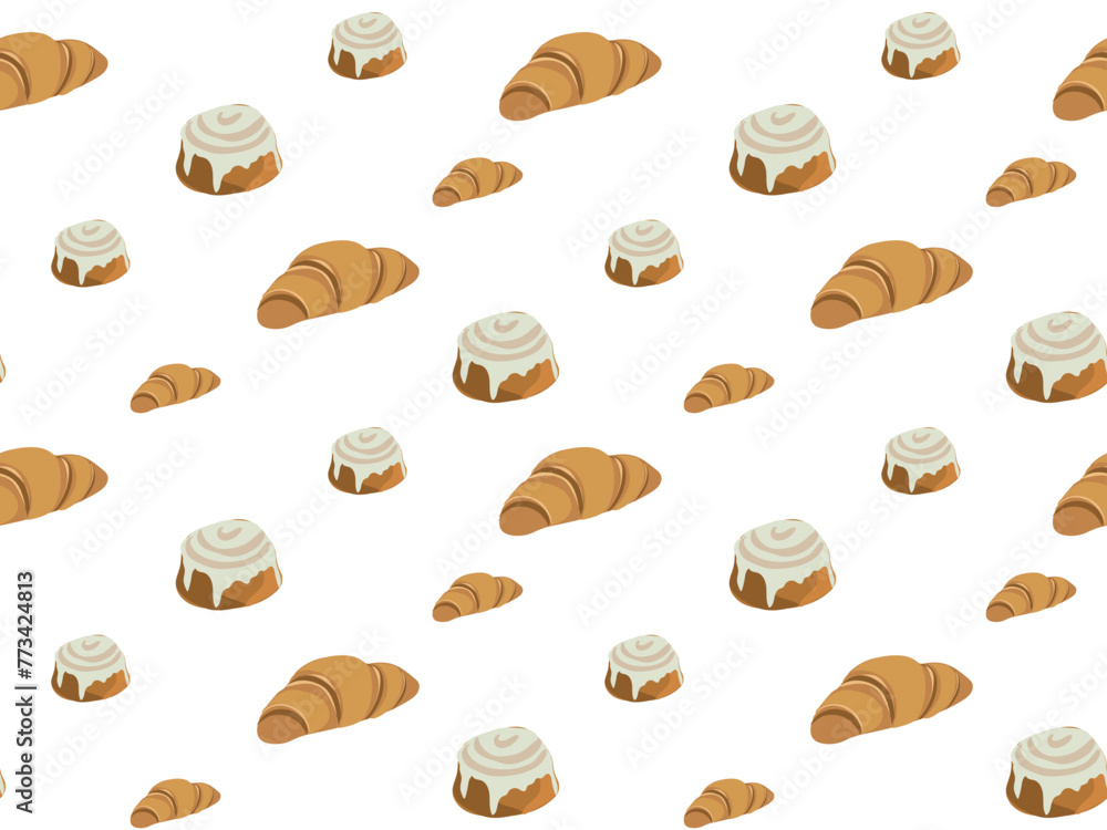 bakery seamless pattern of croissants and doughnut. Bakery shop backdrop wallpaper, cartoon background, print, wrapping paper, package design, card, banner. bakery seamless pattern of croissants and doughnut. Bakery shop backdrop wallpaper, cartoon background, print, wrapping paper, package design, card, banner.