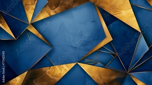 Blue and gold abstract minimal geometric background