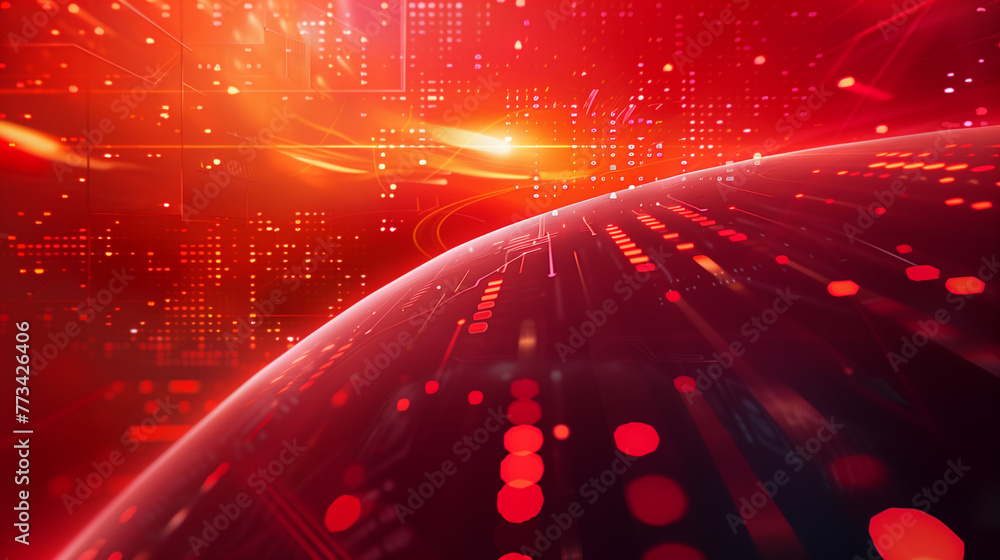 Abstract digital background with red matrix-like binary code rain and ...