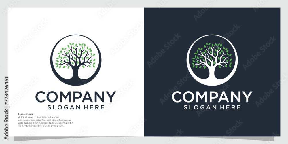 Tree Root logo illustration. Vibrant abstract tree vector silhouette, roots vector - Tree of life logo design inspiration isolated on white background
