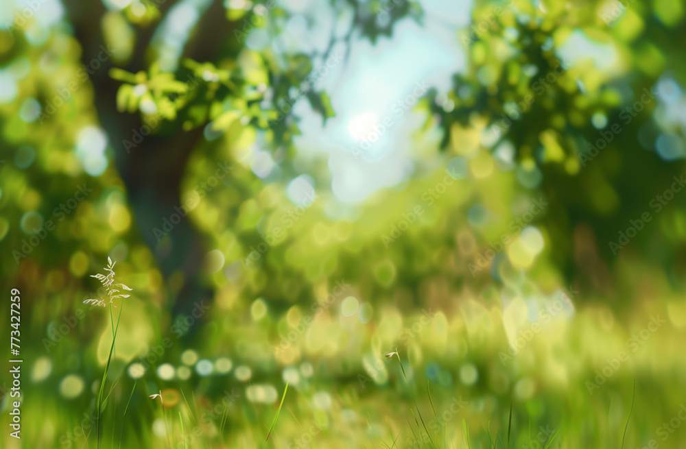 Beautiful blurred background of spring nature green grass meadow in a park on a sunny day with bokeh, banner for copy space, generative ai Beautiful blurred background of spring nature green grass meadow in a park on a sunny day with bokeh, banner for copy space, generative ai