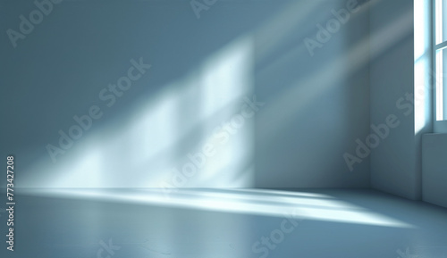 Abstract light blue background with spotlight and shadows on the wall  empty room for product presentation in studio  generative ai