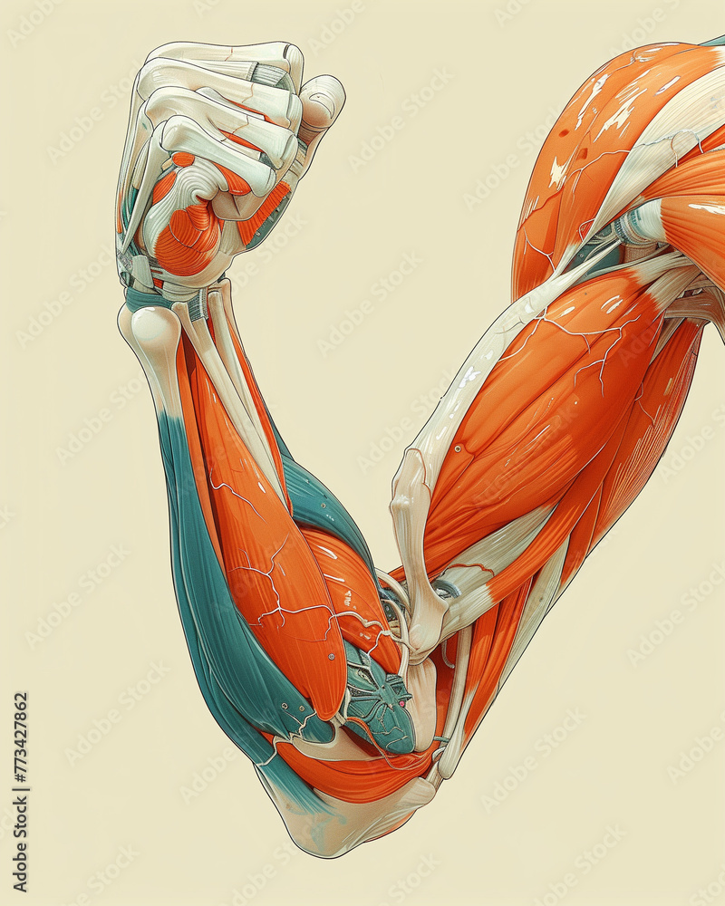 Anatomical illustration of a human knee joint showing bones, muscles ...