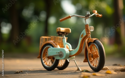 A tiny toy bike with a charming basket on the back, ready for a delightful journey